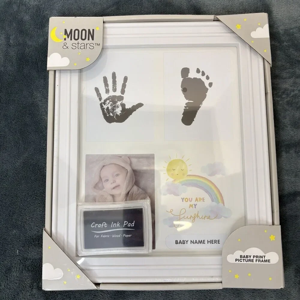 Moon & Stars Baby Picture Frame Hand-Foot Print + Photo Box W/Ink Pad New/Sealed